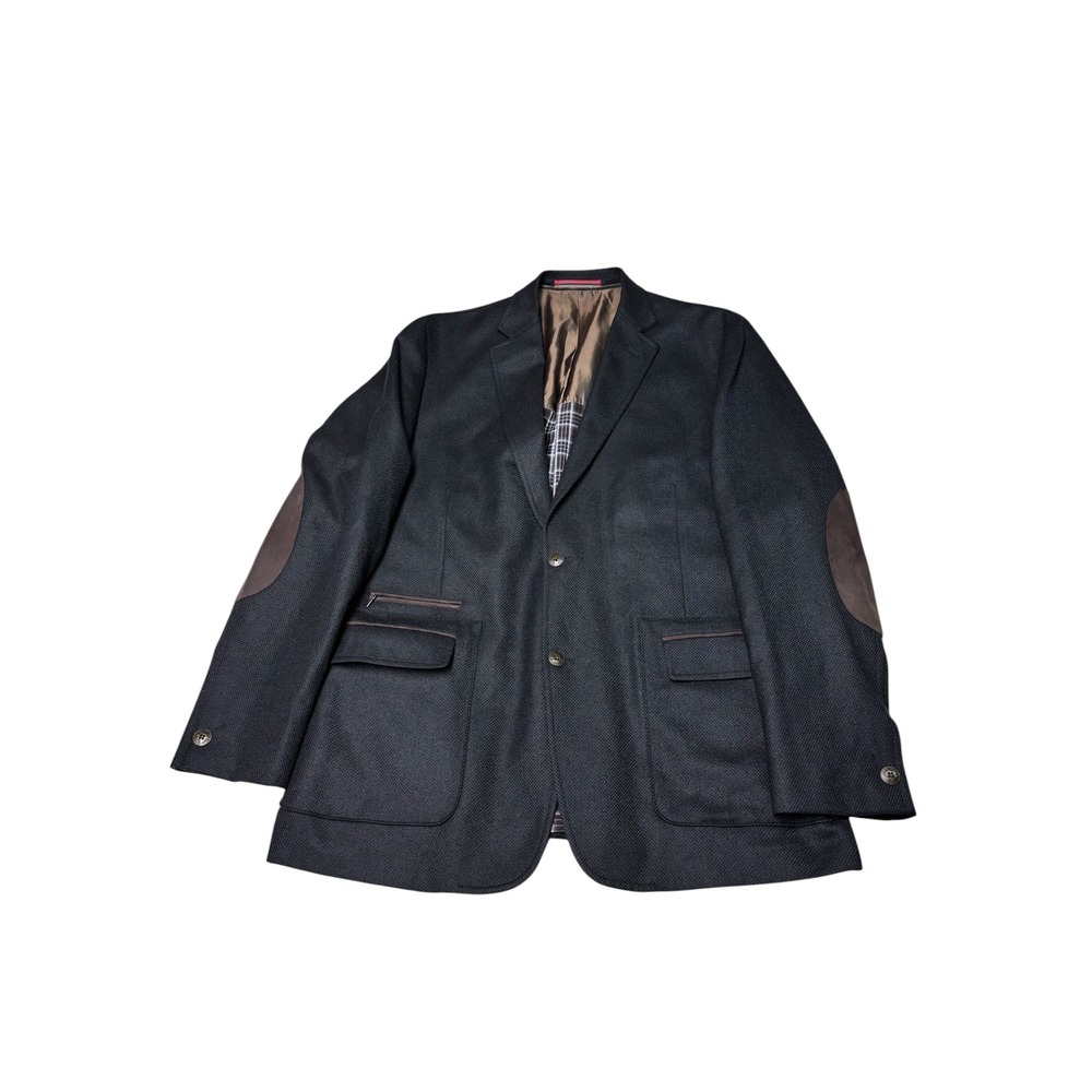 Kroon Ritchie Aim Stretch Black Wool Cashmere Blazer Elbow Patches Mens 44L